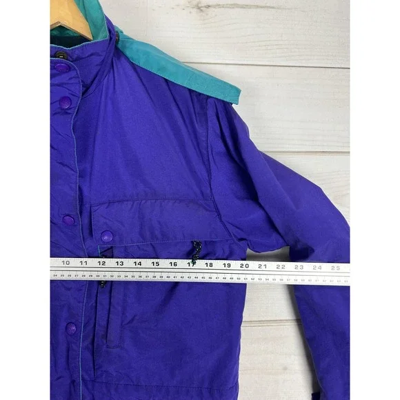 Vintage L.L.Bean Jacket Womens S Purple Hooded Mountain Parka Plaid Lined 90s - Picture 10 of 12